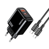 Ładowarka sieciowa Kakusiga KSC-1668 PD30W+ QC3.0 + kabel Dual Type-C Czarna